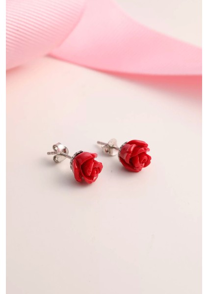925 Ayar Gümüş Gül Küpe - Rose