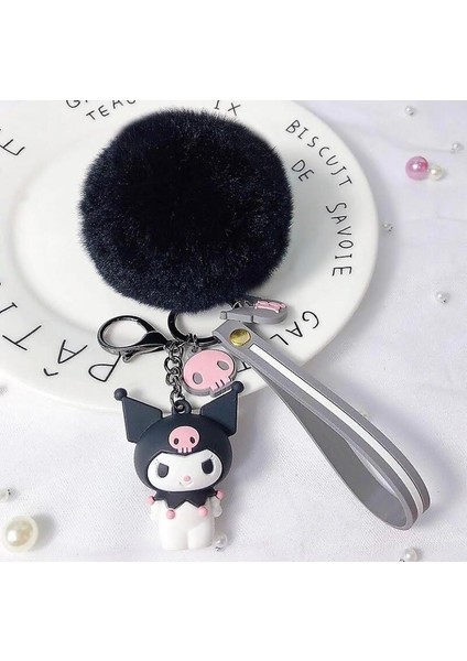 Kuromi Sanrio Silikon Anahtarlık Pon Ponlu
