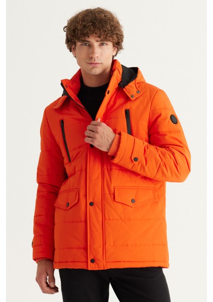 Erkek Turuncu Standart Fit Normal Kesim Dik Yaka Soğuk Geçirmez Outdoor Kaban modelleri
