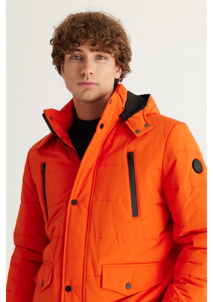 Erkek Turuncu Standart Fit Normal Kesim Dik Yaka Soğuk Geçirmez Outdoor Kaban fırsatları
