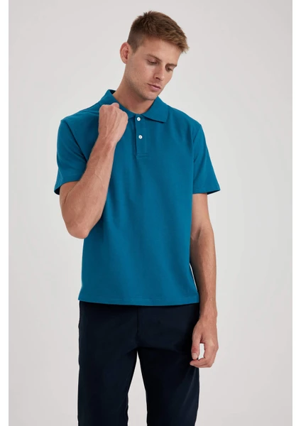 Erkek Yeşil Siyah Regular Fit Düz Kesim Polo Yaka Basic Düz %100 Pamuk Polo Tişört B0643AXNS