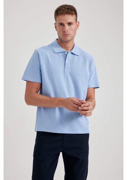 Erkek Mavi Regular Fit Düz Kesim Polo Yaka Basic Düz %100 Pamuk Polo Tişört B0643AXNS