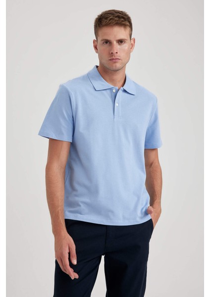 Erkek Mavi Regular Fit Düz Kesim Polo Yaka Basic Düz %100 Pamuk Polo Tişört B0643AXNS