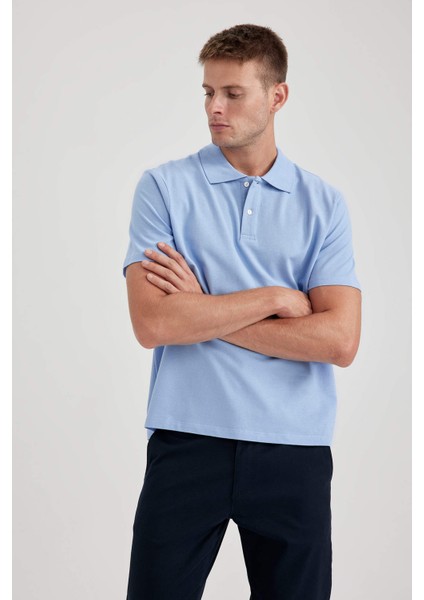 Erkek Mavi Regular Fit Düz Kesim Polo Yaka Basic Düz %100 Pamuk Polo Tişört B0643AXNS