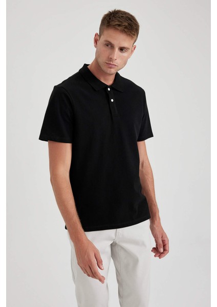 Erkek Siyah Regular Fit Düz Kesim Polo Yaka Basic Düz %100 Pamuk Polo Tişört B0643AXNS