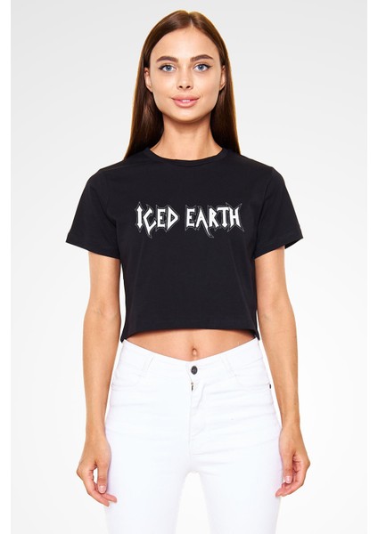 Iced Earth Siyah Crop Top Tişört