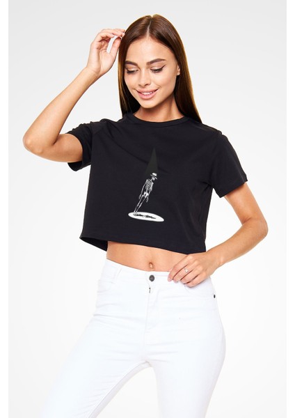 Michael Jackson Siyah Crop Top Tişört