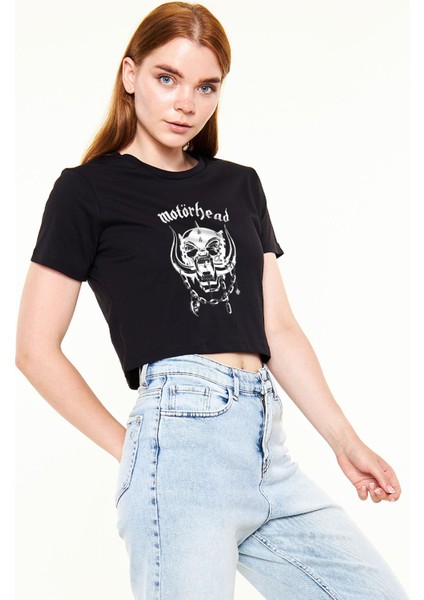 Motörhead Baskılı Siyah Crop Top Kadın Tişört