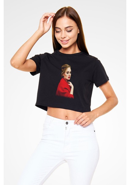 Adele Siyah Crop Top Tişört