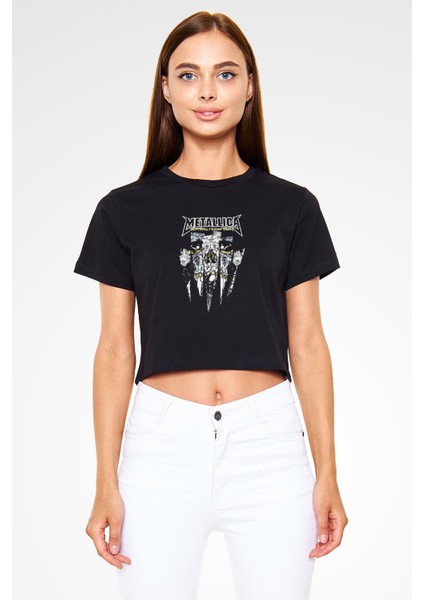 Metallica Siyah Crop Top Tişört