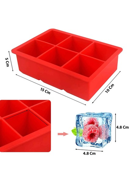 Gıda Sınıfı Silikon 6'lı Büyük Boy Çok Amaçlı Buz Kalıbı Kırmızı fiyatları
