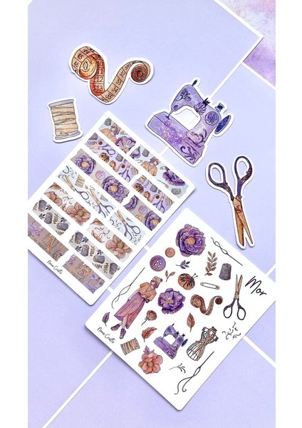 Mor / Dikiş Temalı Sticker Set (2 Sayfa)