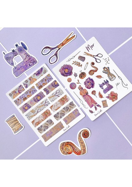 Mor / Dikiş Temalı Sticker Set (2 Sayfa)
