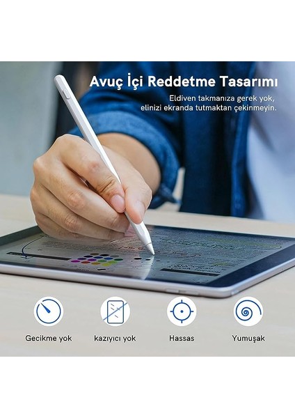 iPad Air 5 ve Air 4 Dokunmatik Kalem Manyetik Şarj Avuç Içi ve Eğim Özelliği