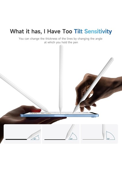 iPad Air 5 ve Air 4 Dokunmatik Kalem Manyetik Şarj Avuç Içi ve Eğim Özelliği