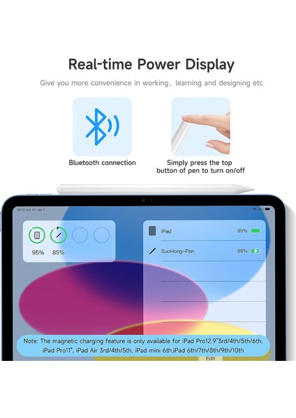 iPad Air 5 ve Air 4 Dokunmatik Kalem Manyetik Şarj Avuç Içi ve Eğim Özelliği