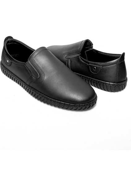 Erkek Siyah Suni Düz Deri Bacıksız Günlük Spor Çarık Ayakkabı fırsatları