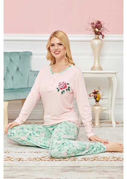 Bayan Uzun Kollu Pijama Takımı Model No 7595