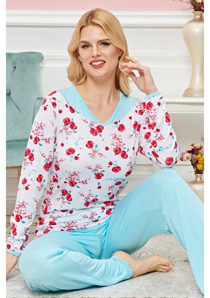 Bayan Uzun Kollu Pijama Takımı Model No 7579