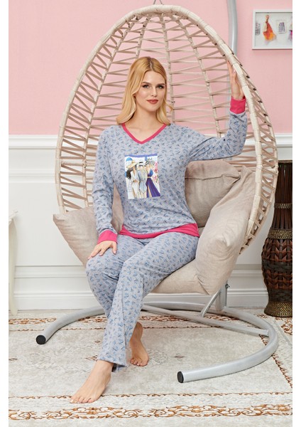 Bayan Uzun Kollu Pijama Takımı Model No 7588