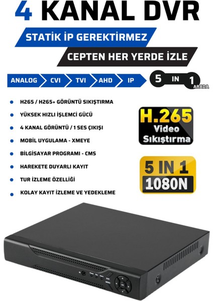 4 Kameralı Full Hd Güvenlik Kamera Seti 5 mp Lens 1080P 250 GB HDD Dahil