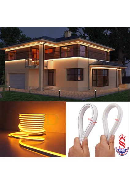 Neon Esnek Hortum Şerit LED Amber Rengi + 220V Fiş 2,3,4,5,10,15,20,25,50,100 Metre
