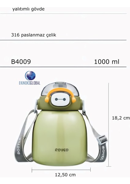 Çocuk Boyun Askılı Pipetli Paslanmaz Çelik Termos 1000 ml fırsatları