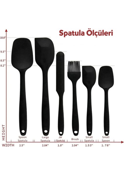 6 Adet Isıya Dayanıklı Silikon Spatula Seti ve 7'li Yanmaz Teflon Kaplama Kepçe Mutfak Maşa Seti