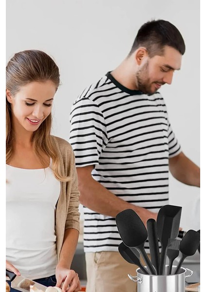 6 Adet Isıya Dayanıklı Silikon Spatula Seti ve 7'li Yanmaz Teflon Kaplama Kepçe Mutfak Maşa Seti
