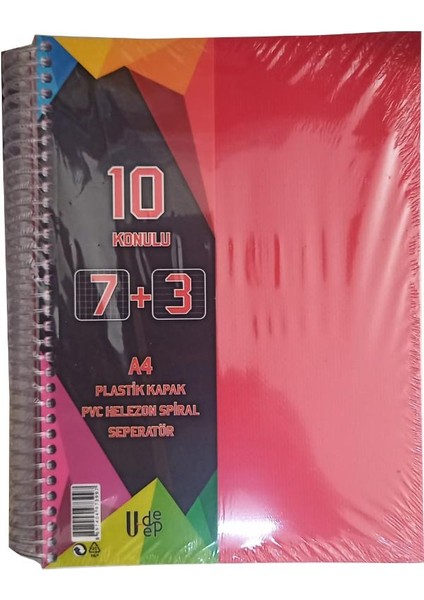 6+3 Ayraçlı Defter 9 Konulu 225 Yaprak 1 Adet 6 Kareli 3 Çizgili Spralli Plastik Kapak Seperatörlü