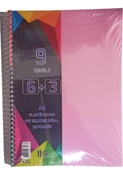 6+3 Ayraçlı Defter 9 Konulu 225 Yaprak 1 Adet 6 Kareli 3 Çizgili Spralli Plastik Kapak Seperatörlü