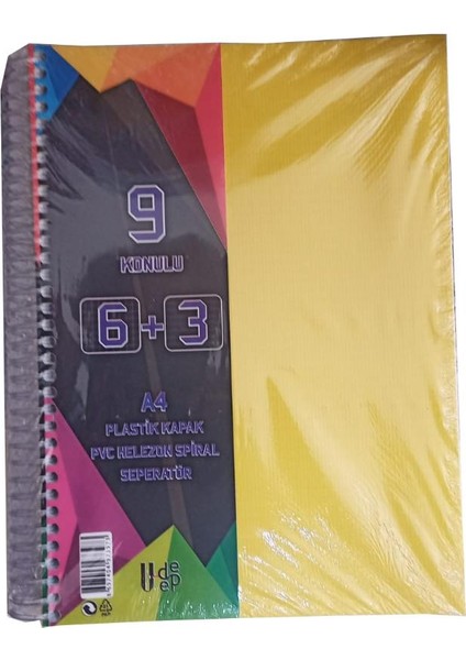 6+3 Ayraçlı Defter 9 Konulu 225 Yaprak 1 Adet 6 Kareli 3 Çizgili Spralli Plastik Kapak Seperatörlü