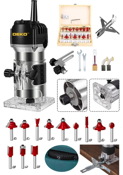 Deko Turkey Bakır Sargı System 3000W Devir Ayarlı Formika Freze Makinesi 6 mm Pens + 12 Adet Uç Set