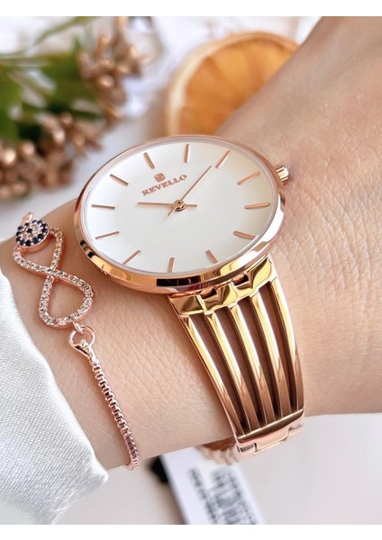RVL-1851-F Revello Elite Model Bronz/rose Özel Renk 30 mt Su Geçirmez+Bileklik Lady Wristwatch fırsatları
