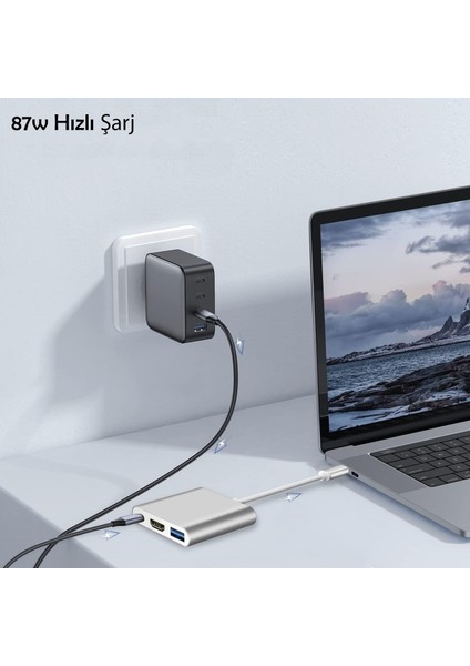 3in1 USB-C HUB Thunderbolt-3 Dijital Av Çoklu Bağlantı Noktası Adaptörü : Apple Ipad Pro/air ile Uyumludur.