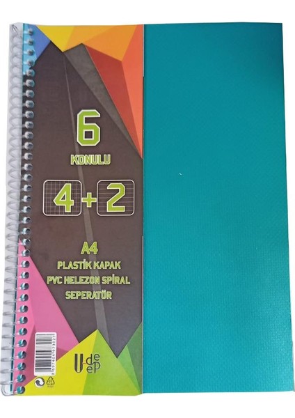 4+2 Ayraçlı Defter 6 Konulu 150 Yaprak 1 Adet 4 Kareli 2 Çizgili Spralli Plastik Kapak Seperatörlü