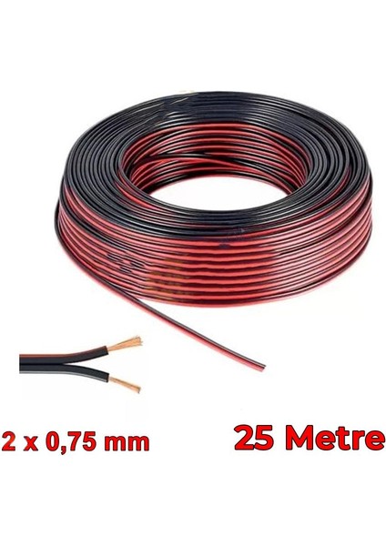 Elektrik Tesisat Kordon Hoparlör Kablosu 2X0.75MM 25 Metre Siyah Kırmızı