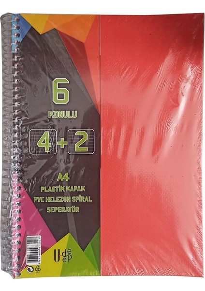 4+2 Ayraçlı Defter 6 Konulu 150 Yaprak 1 Adet 4 Kareli 2 Çizgili Spralli Plastik Kapak Seperatörlü