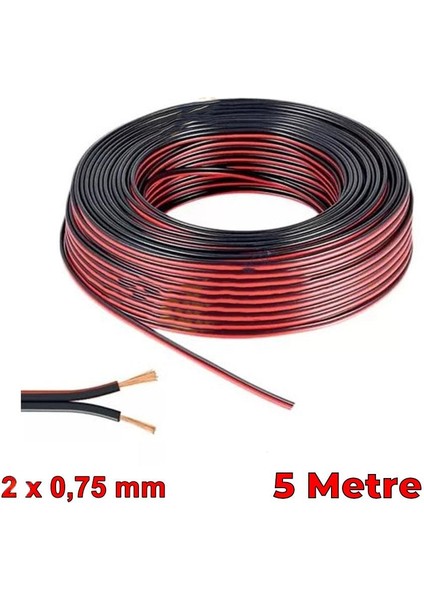 Elektrik Tesisat Kordon Kablosu 2X0.75MM 5 Metre Siyah Kırmızı