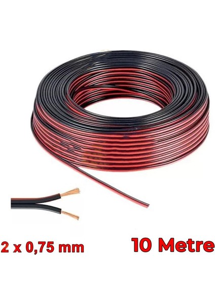 Elektrik Tesisat Kordon Hoparlör Kablosu 2X0.75MM 10 Metre Siyah Kırmızı