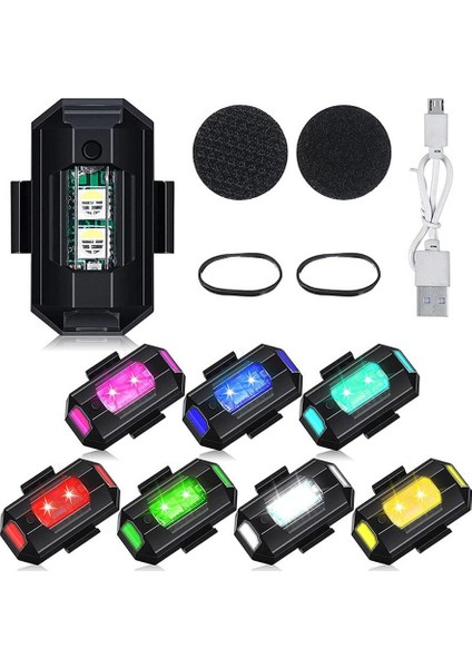 Oto Aksesuarcım Mini LED Flash 7 Renk Rgb USB Şarjlı Araba Motosiklet Bisiklet Drone Uyumlu