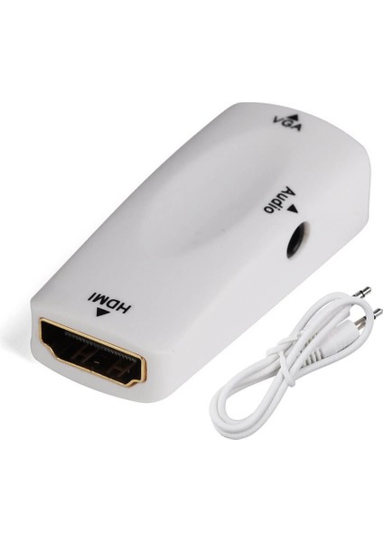 HDMI To VGA Çevirici Kablo 1080P HDMI Dişi - VGA Dişi Ses Destekli Dönüştürücü - Beyaz