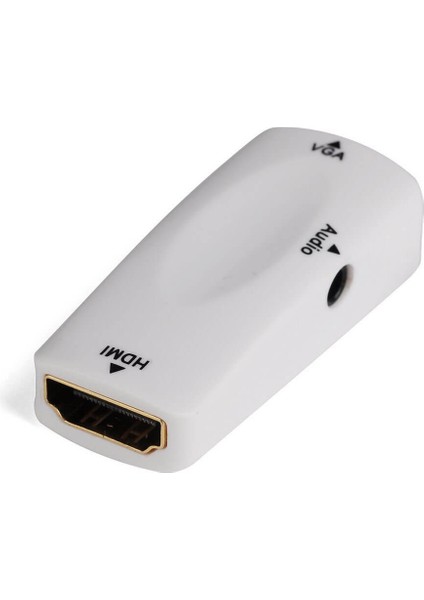 HDMI To VGA Çevirici Kablo 1080P HDMI Dişi - VGA Dişi Ses Destekli Dönüştürücü - Beyaz