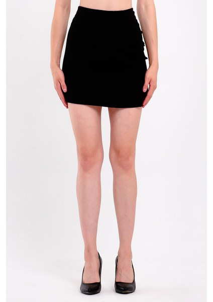 Yanı Büzgülü Siyah Yırtmaçlı Mini Etek fiyatları