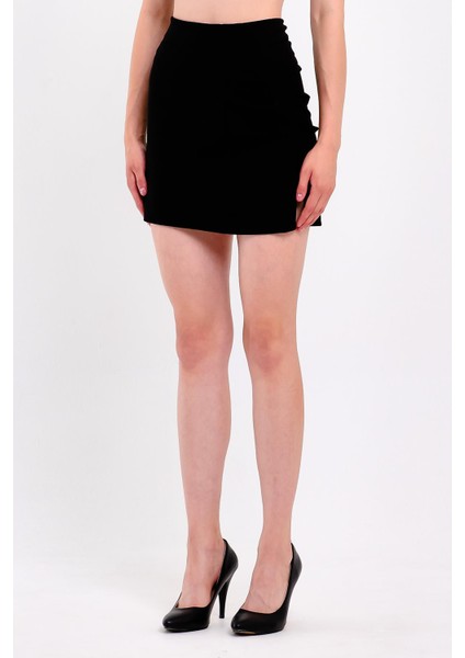 Yanı Büzgülü Siyah Yırtmaçlı Mini Etek fırsatları