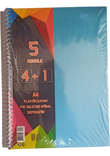 4+1 Ayraçlı Defter 5 Konulu 125 Yaprak 1 Adet 4 Kareli 1 Çizgili Spralli Plastik Kapak Seperatörlü