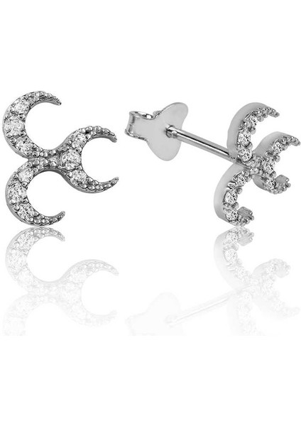 Gümüş Üç Hilal Çivili Küpe