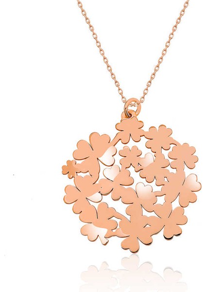 Gümüş Rose Yonca Buketi Kolye