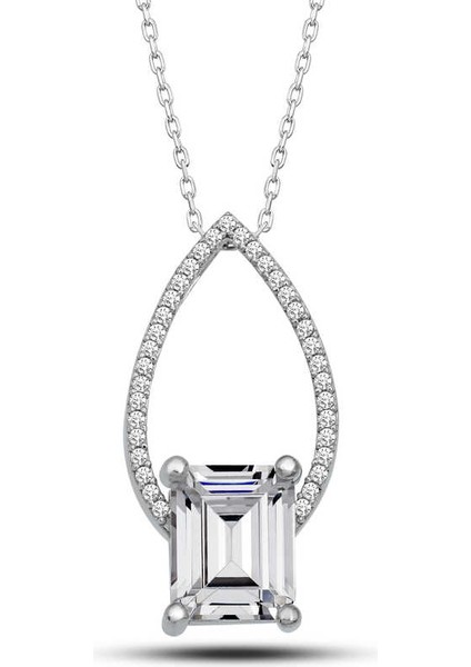 Gümüş Baget Taşlı Damla Kadın Kolye