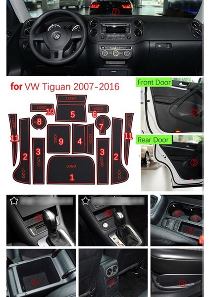 Volkswagen Vw Tiguan Mk1 2007-2017 Araç Içi Silikon Kaymaz Ped Kaplama Seti